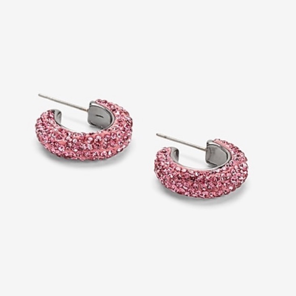 Express Jewelry - Express Pink Mini Pave Hoop Earrings